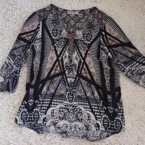 Figueroa & Flower Women’s XL Boho Tunic Top Geometric Print 3/4 Sleeve Blouse
